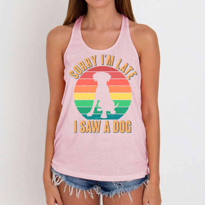 Retro Funny Sorry I'm Late I Saw A Dog Women's Knotted Racerback Tank