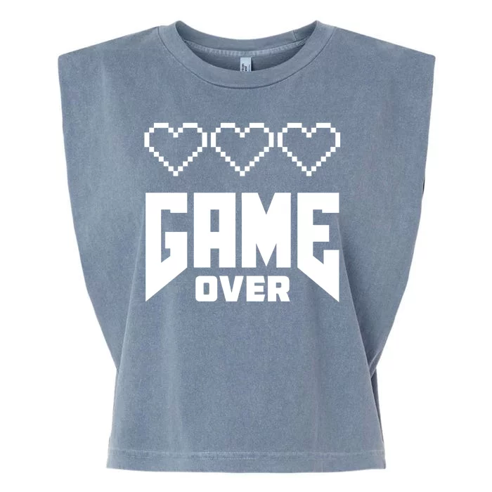 Retro Game Over Out Of Hearts Garment-Dyed Women's Muscle Tee