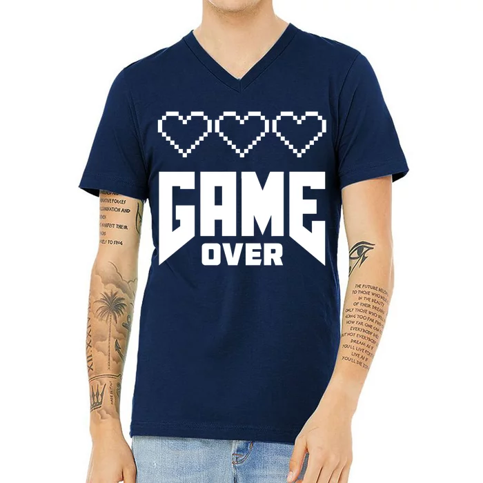 Retro Game Over Out Of Hearts V-Neck T-Shirt