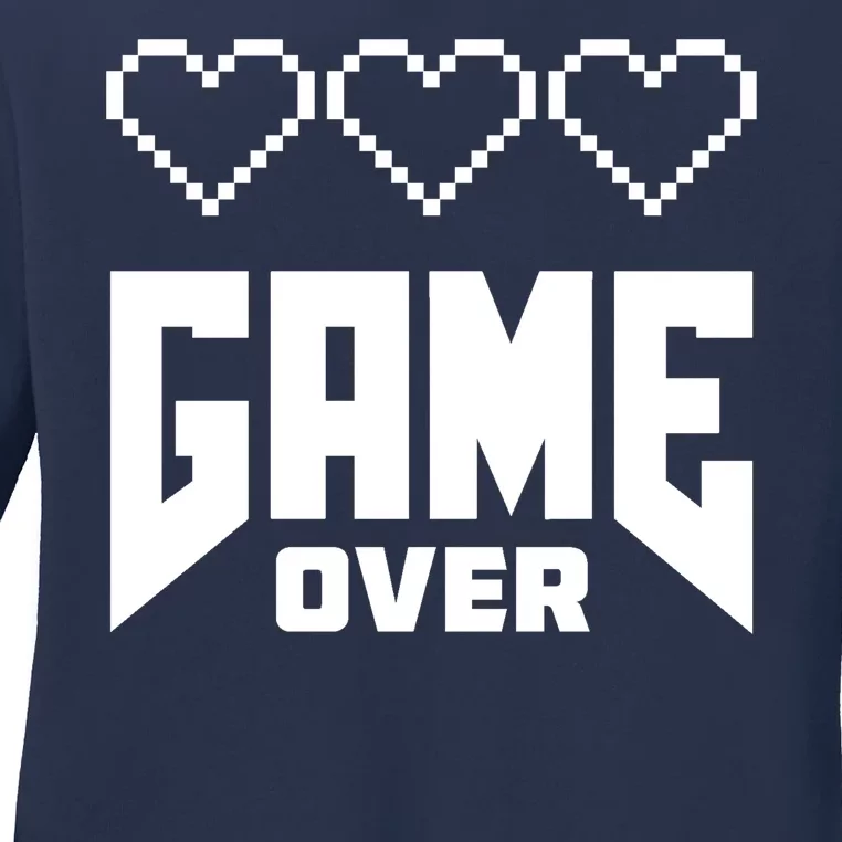 Retro Game Over Out Of Hearts Ladies Long Sleeve Shirt