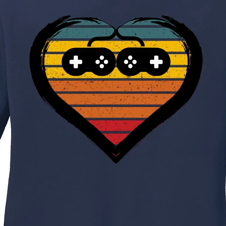 Retro Gamer Heart Ladies Long Sleeve Shirt