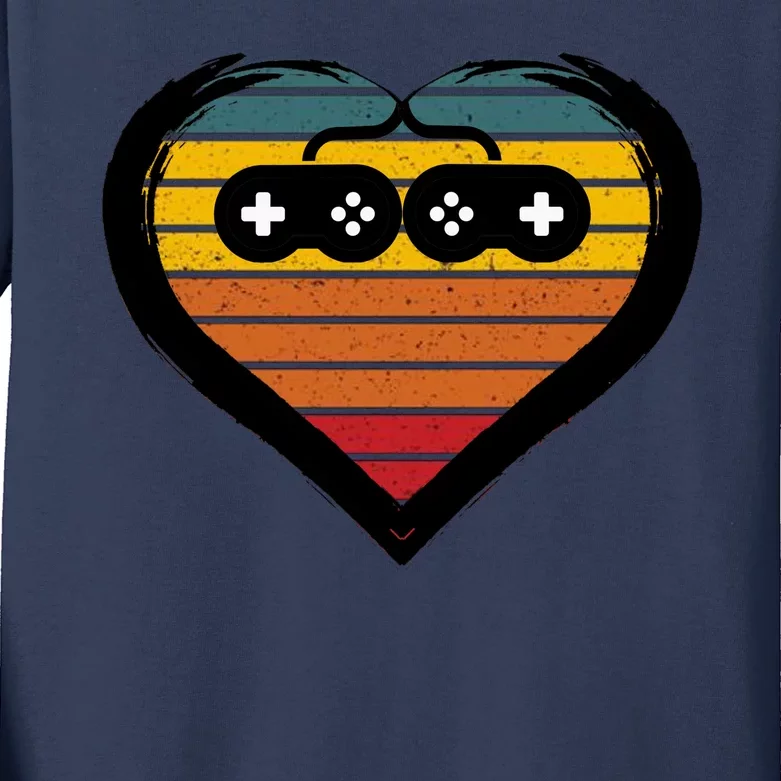 Retro Gamer Heart Kids Long Sleeve Shirt