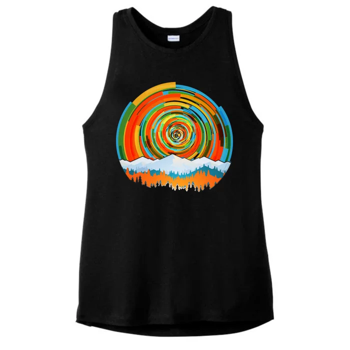 Retro Geometric Sunrise Ladies Tri-Blend Wicking Tank