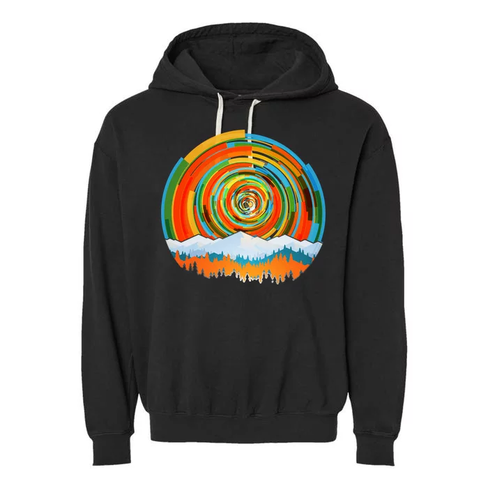 Retro Geometric Sunrise Garment-Dyed Fleece Hoodie