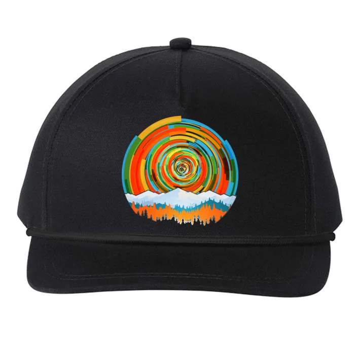 Retro Geometric Sunrise Snapback Five-Panel Rope Hat