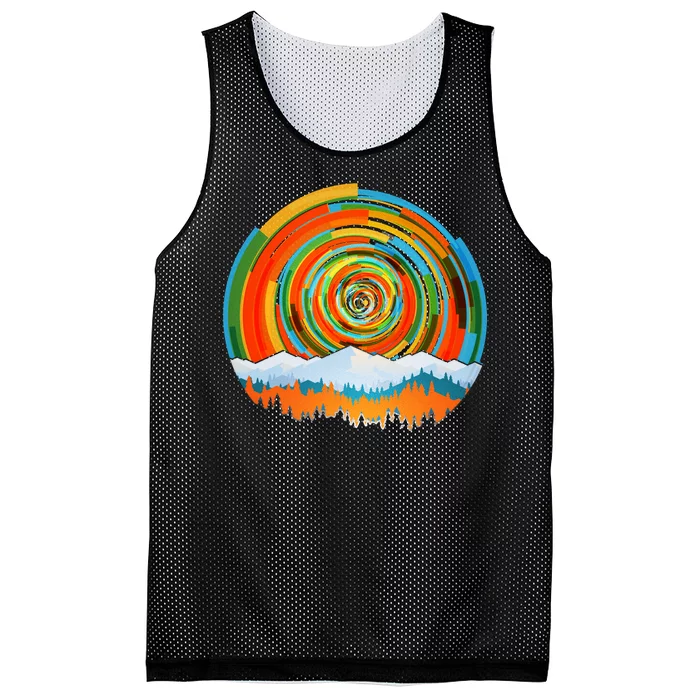 Retro Geometric Sunrise Mesh Reversible Basketball Jersey Tank