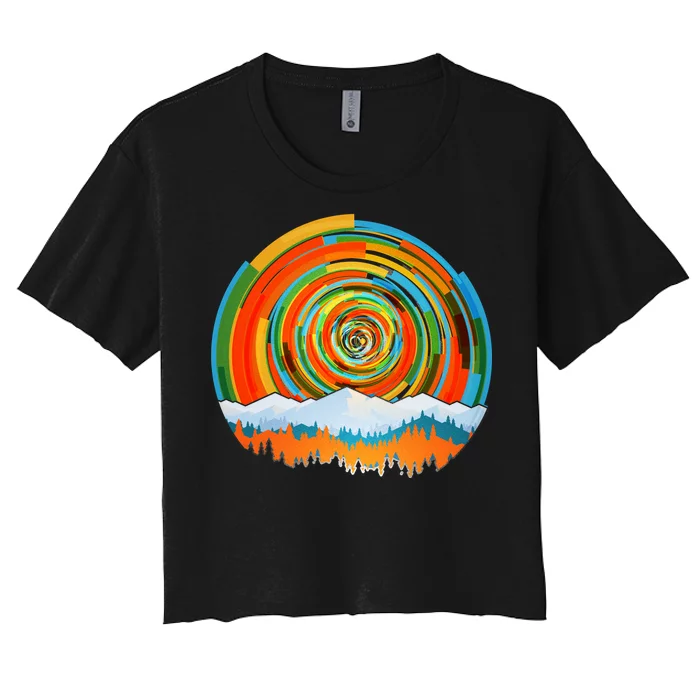 Retro Geometric Sunrise Women's Crop Top Tee