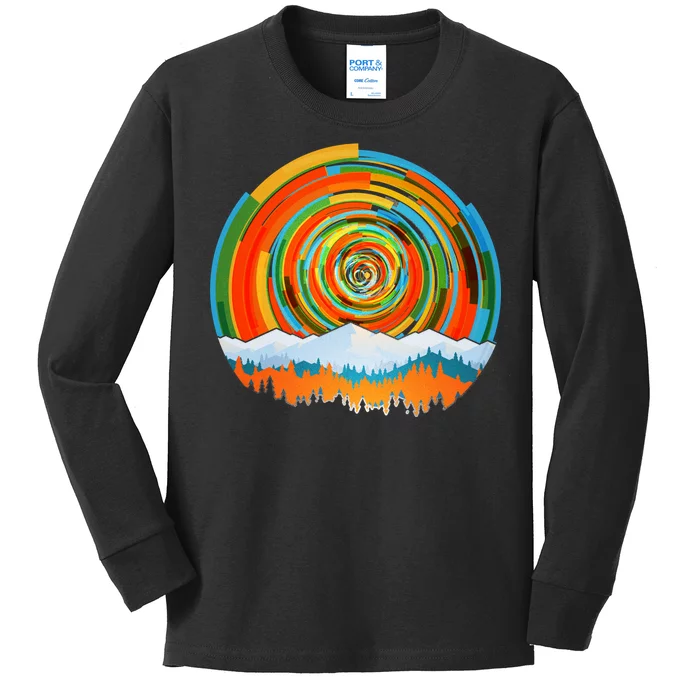 Retro Geometric Sunrise Kids Long Sleeve Shirt