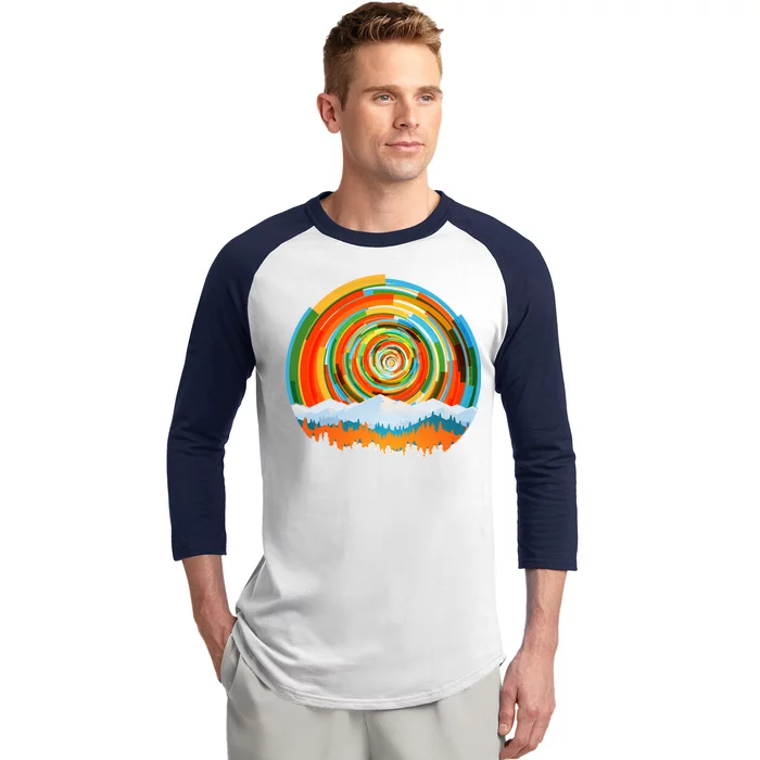 Retro Geometric Sunrise Baseball Sleeve Shirt