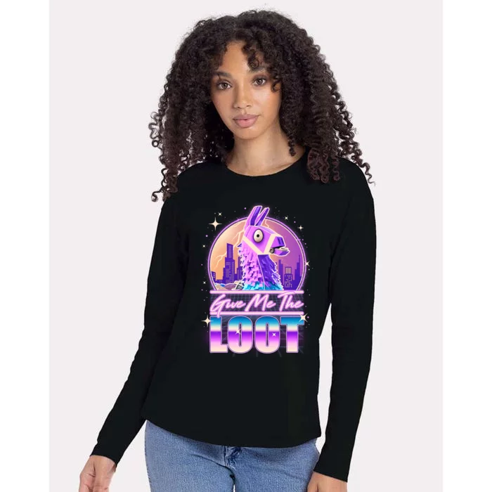 Retro Give Me the Loot Llama Loot Womens Cotton Relaxed Long Sleeve T-Shirt