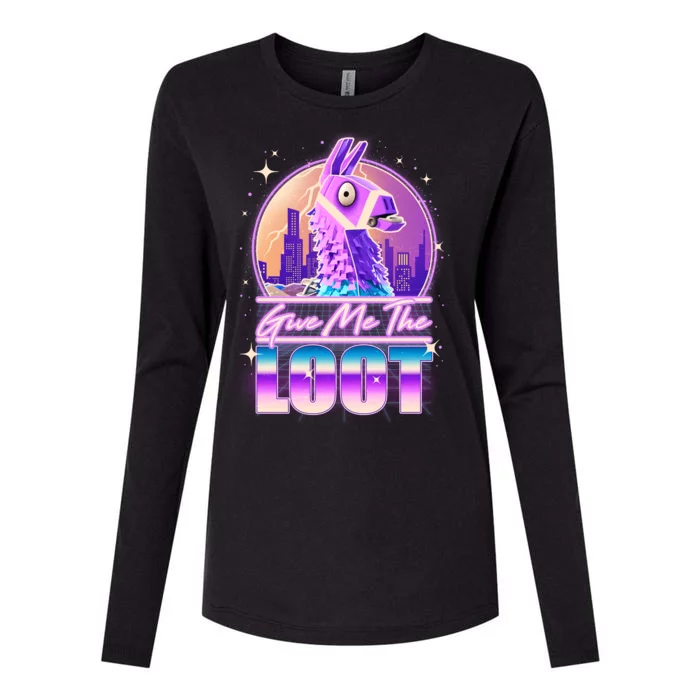 Retro Give Me the Loot Llama Loot Womens Cotton Relaxed Long Sleeve T-Shirt