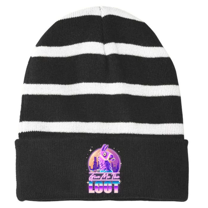 Retro Give Me the Loot Llama Loot Striped Beanie with Solid Band