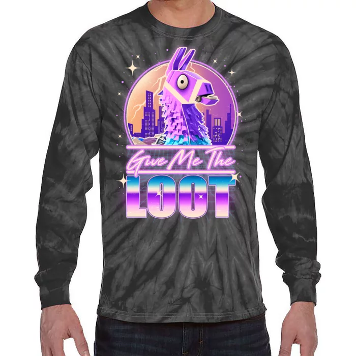 Retro Give Me the Loot Llama Loot Tie-Dye Long Sleeve Shirt