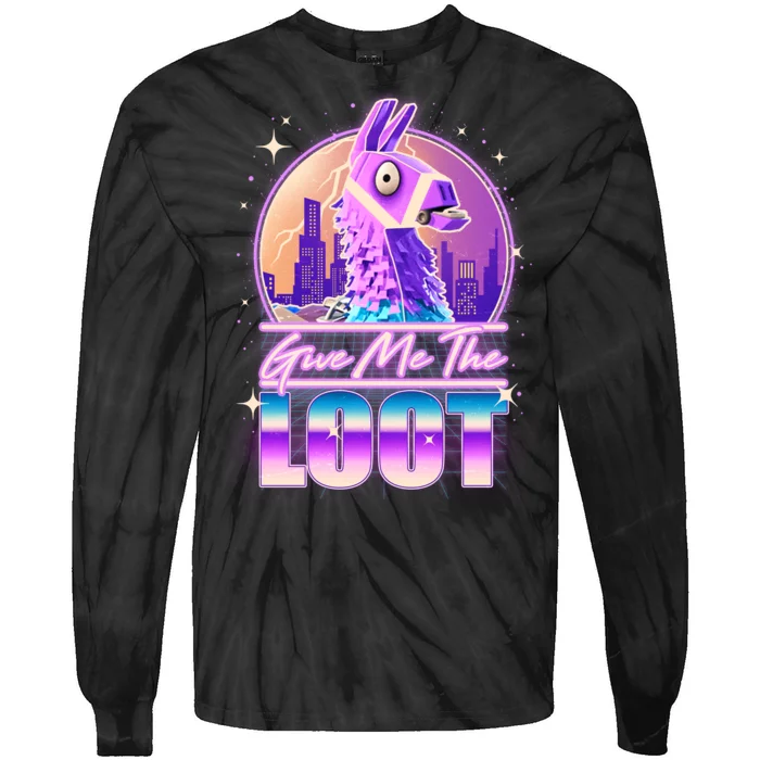 Retro Give Me the Loot Llama Loot Tie-Dye Long Sleeve Shirt