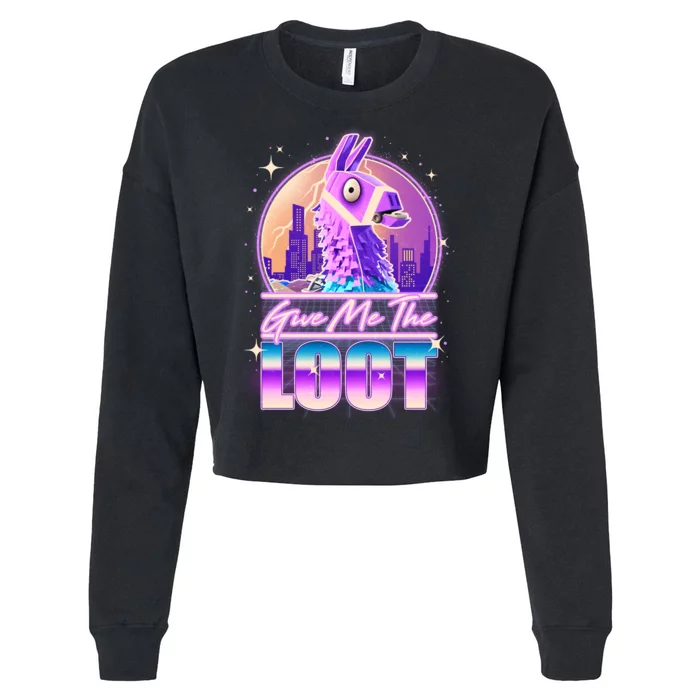 Retro Give Me the Loot Llama Loot Cropped Pullover Crew