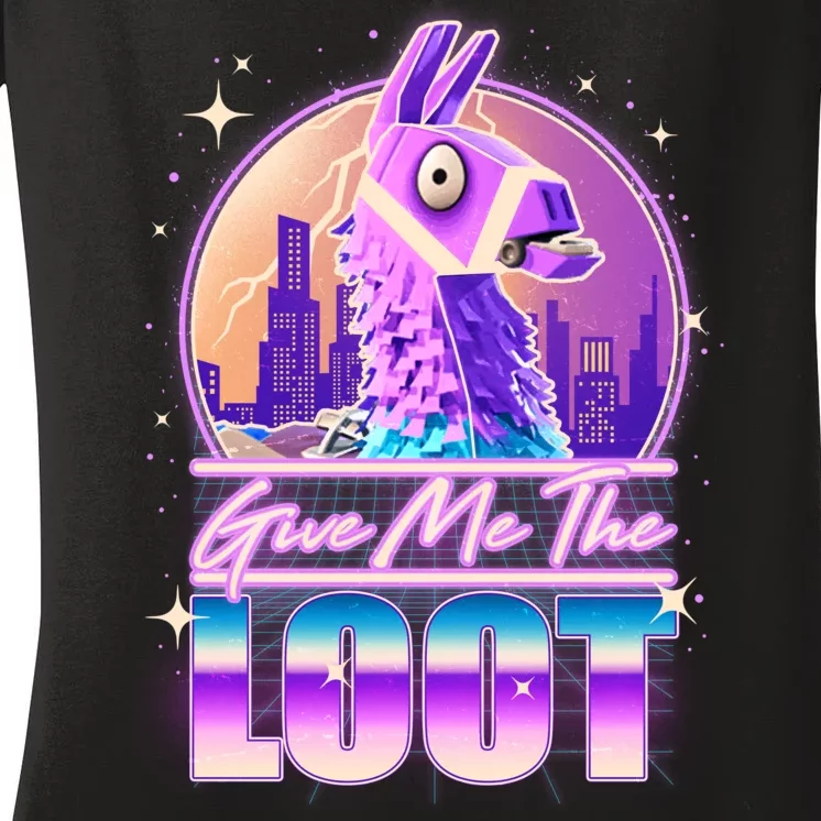 Retro Give Me the Loot Llama Loot Women's V-Neck T-Shirt