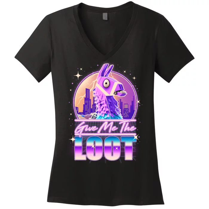 Retro Give Me the Loot Llama Loot Women's V-Neck T-Shirt