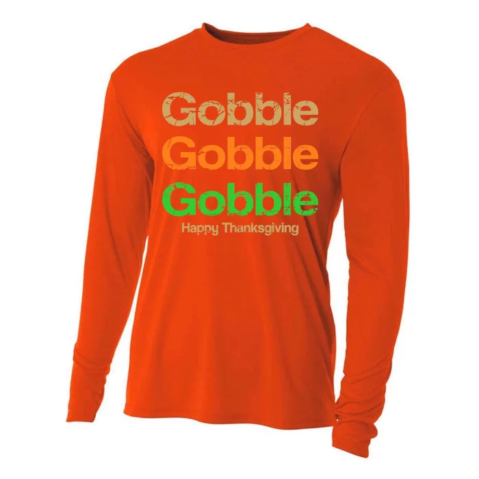 Retro Gobble Funny Thanksgiving Cooling Performance Long Sleeve Crew