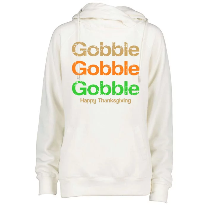 Retro Gobble Funny Thanksgiving Womens Funnel Neck Pullover Hood