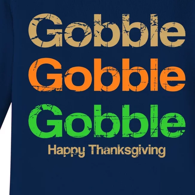 Retro Gobble Funny Thanksgiving Baby Long Sleeve Bodysuit