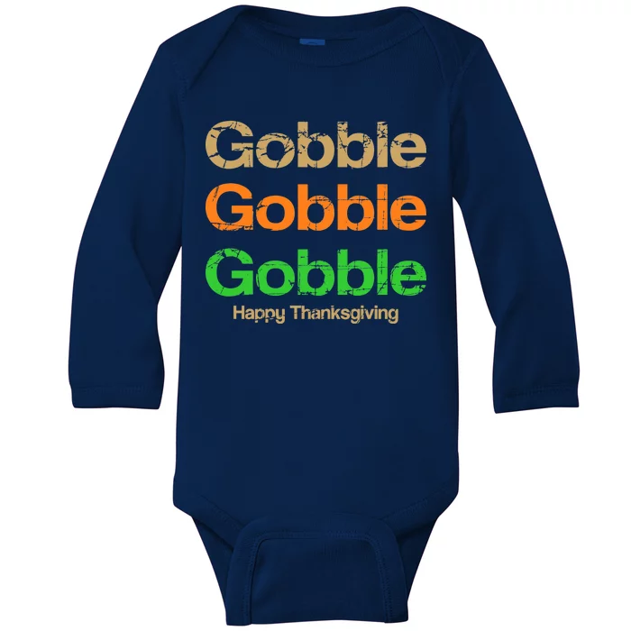 Retro Gobble Funny Thanksgiving Baby Long Sleeve Bodysuit