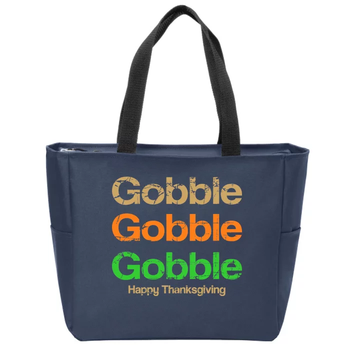 Retro Gobble Funny Thanksgiving Zip Tote Bag