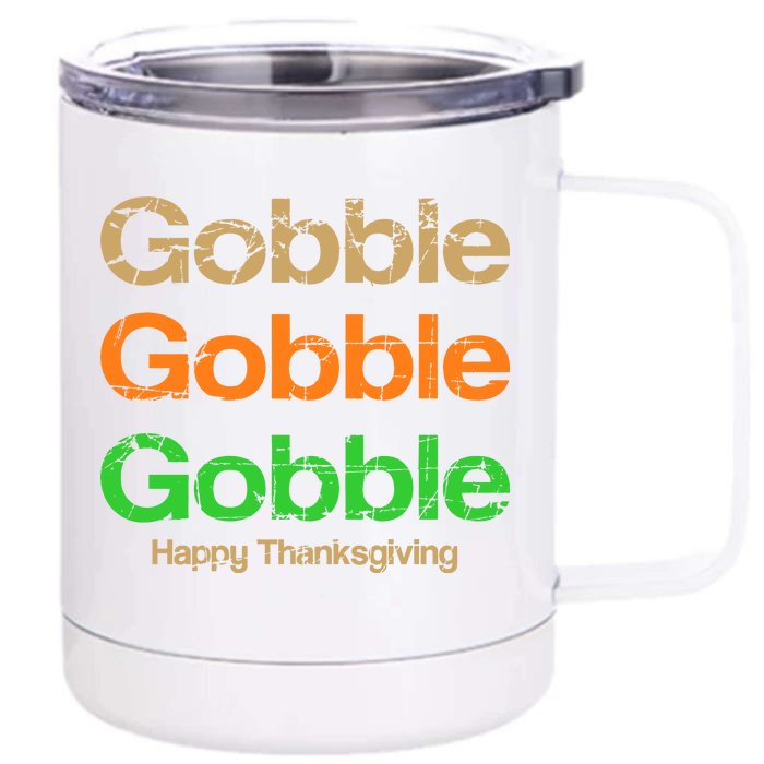 Retro Gobble Funny Thanksgiving Front & Back 12oz Stainless Steel Tumbler Cup