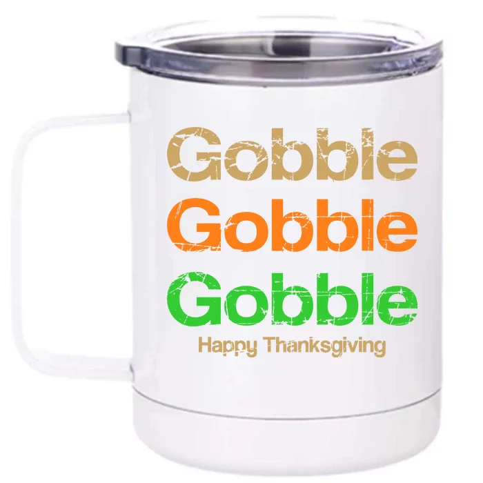 Retro Gobble Funny Thanksgiving Front & Back 12oz Stainless Steel Tumbler Cup