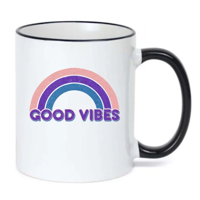 Retro Good Vibes Rainbow Black Color Changing Mug