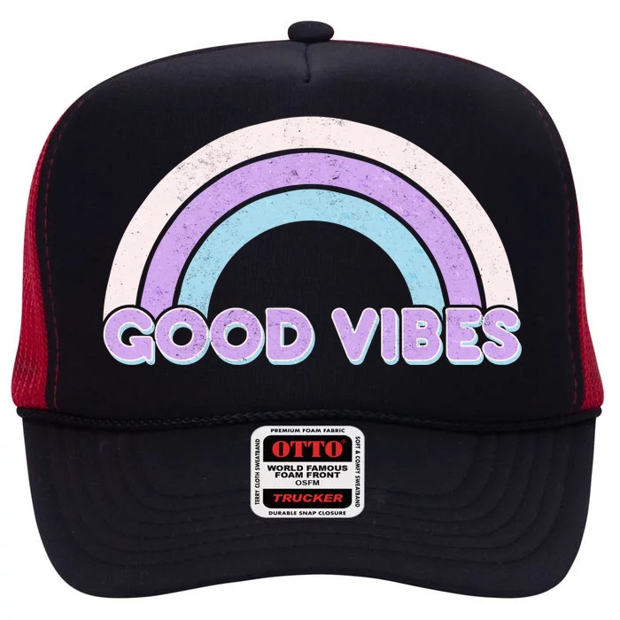 Retro Good Vibes Rainbow High Crown Mesh Trucker Hat