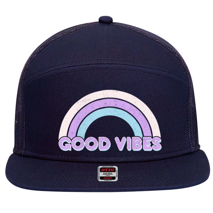 Retro Good Vibes Rainbow 7 Panel Mesh Trucker Snapback Hat