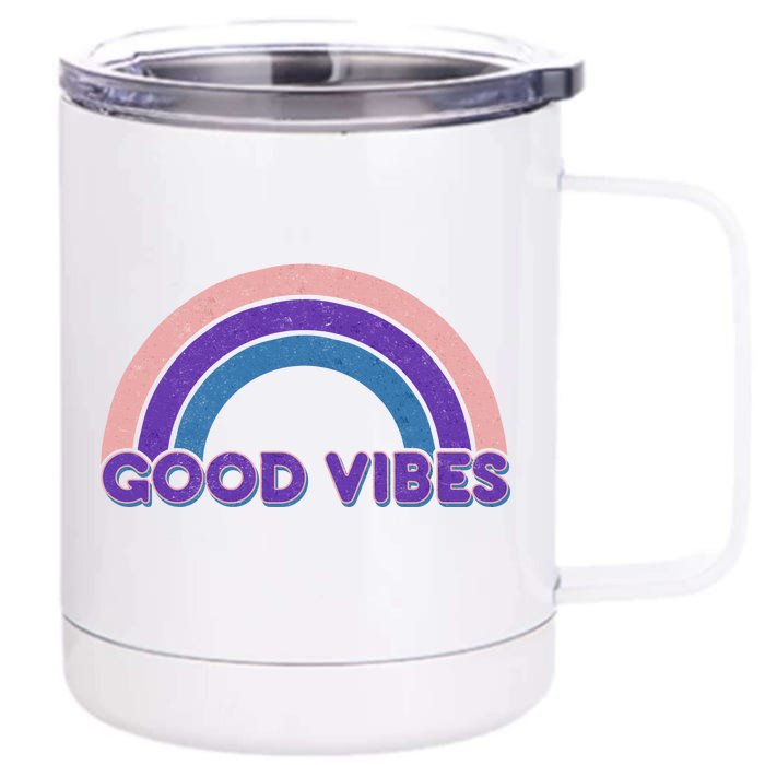 Retro Good Vibes Rainbow Front & Back 12oz Stainless Steel Tumbler Cup