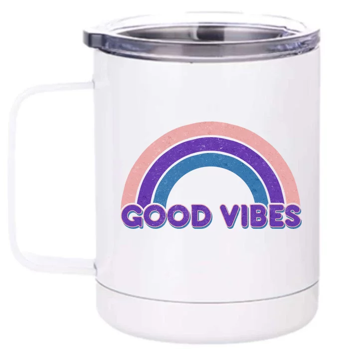 Retro Good Vibes Rainbow Front & Back 12oz Stainless Steel Tumbler Cup