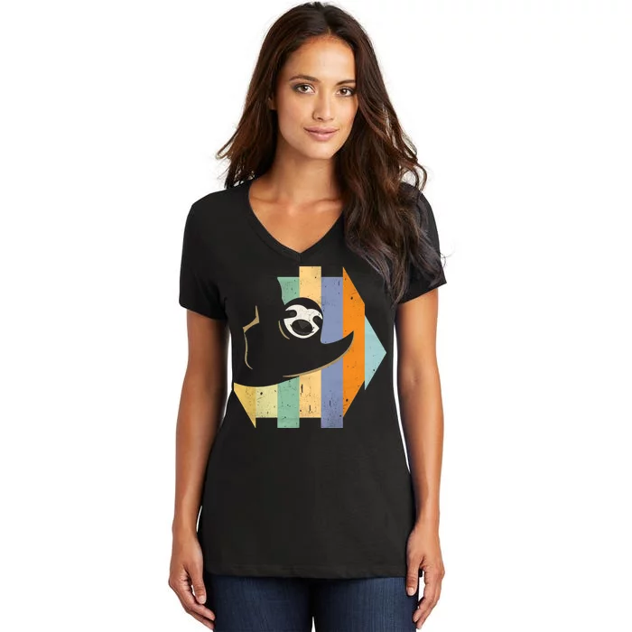 Retro Hanging Sloth Women's V-Neck T-Shirt