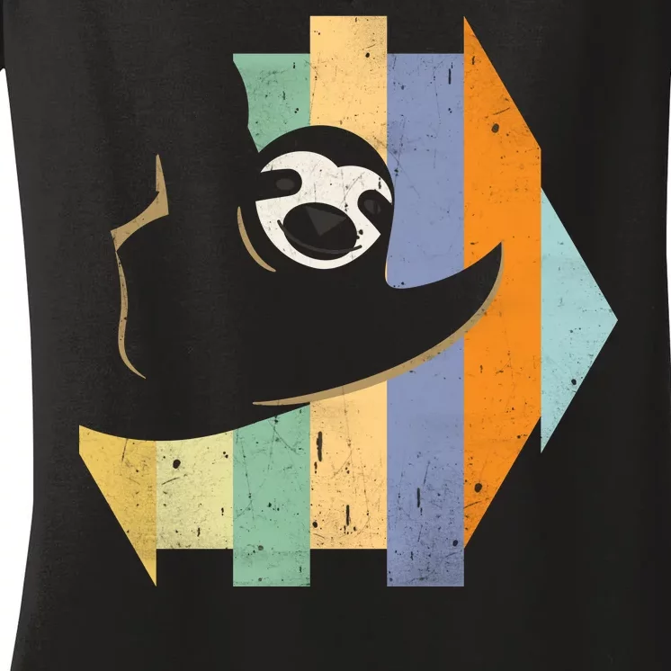 Retro Hanging Sloth Women's V-Neck T-Shirt