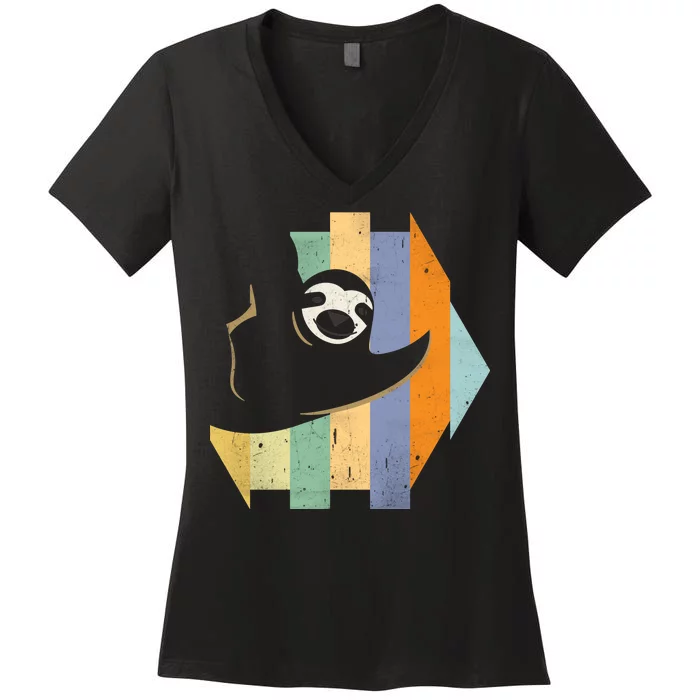 Retro Hanging Sloth Women's V-Neck T-Shirt