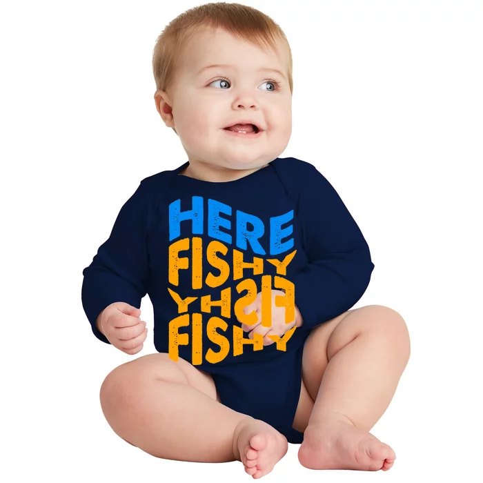 Retro Here Fishy Fishy Fishy Baby Long Sleeve Bodysuit