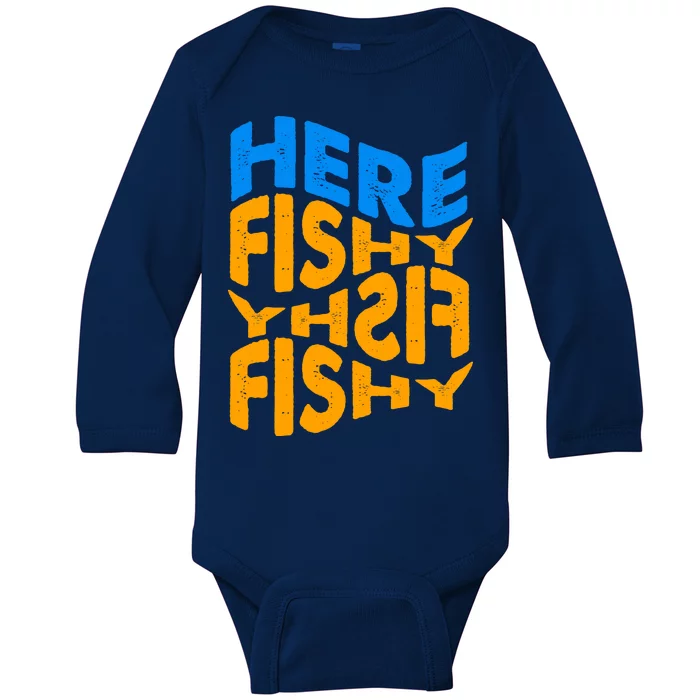 Retro Here Fishy Fishy Fishy Baby Long Sleeve Bodysuit