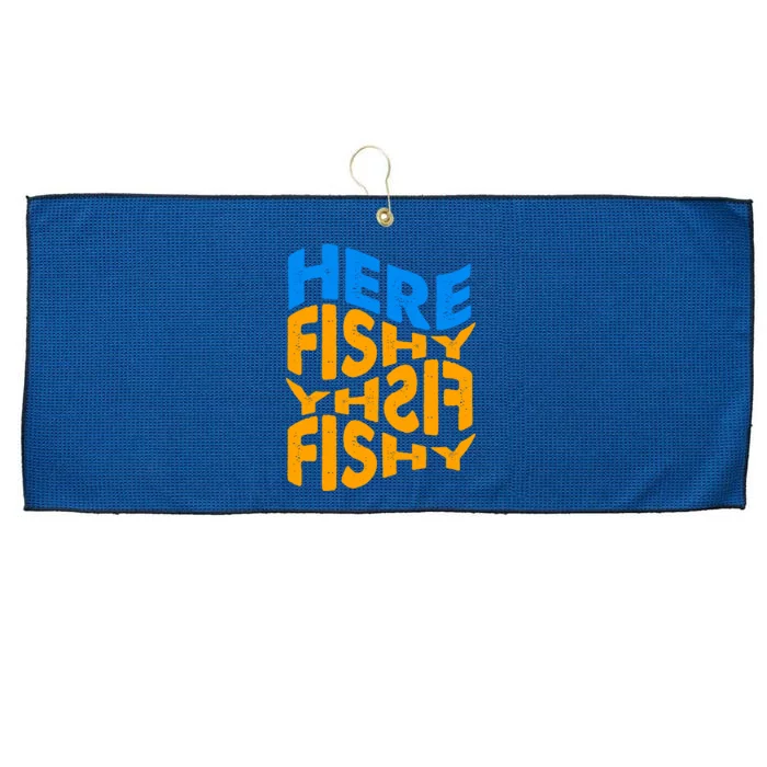 Retro Here Fishy Fishy Fishy Large Microfiber Waffle Golf Towel