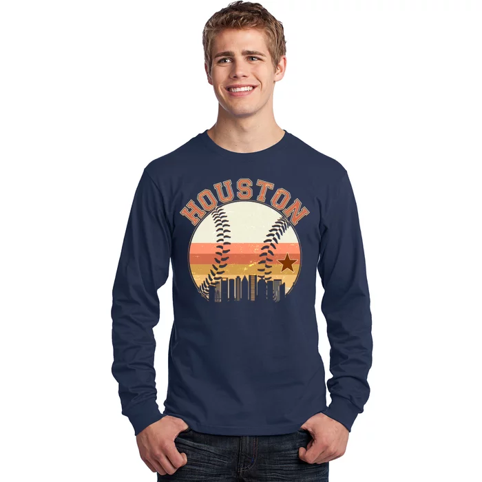 Retro Houston Baseball Fan Long Sleeve Shirt