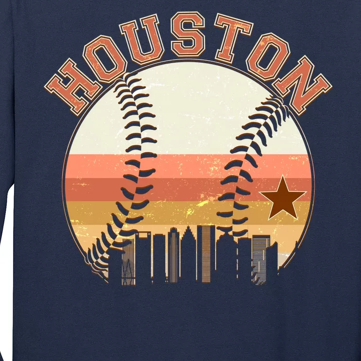 Retro Houston Baseball Fan Long Sleeve Shirt