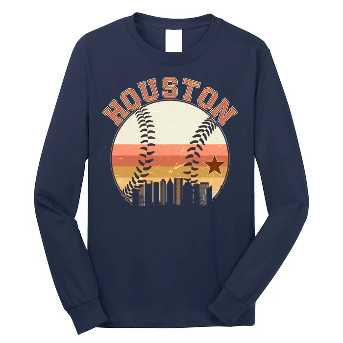 Retro Houston Baseball Fan Long Sleeve Shirt