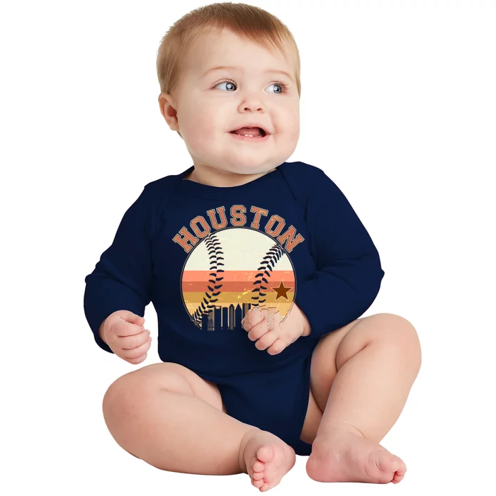 Retro Houston Baseball Fan Baby Long Sleeve Bodysuit