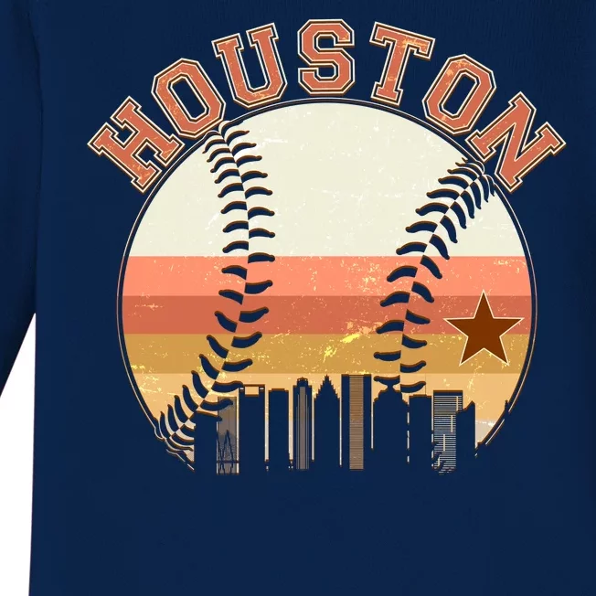 Retro Houston Baseball Fan Baby Long Sleeve Bodysuit