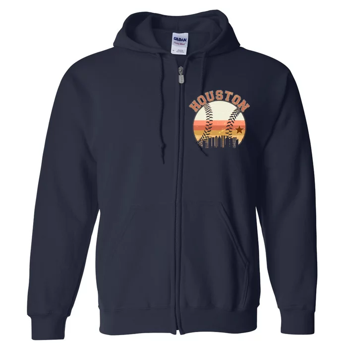 Retro Houston Baseball Fan Full Zip Hoodie