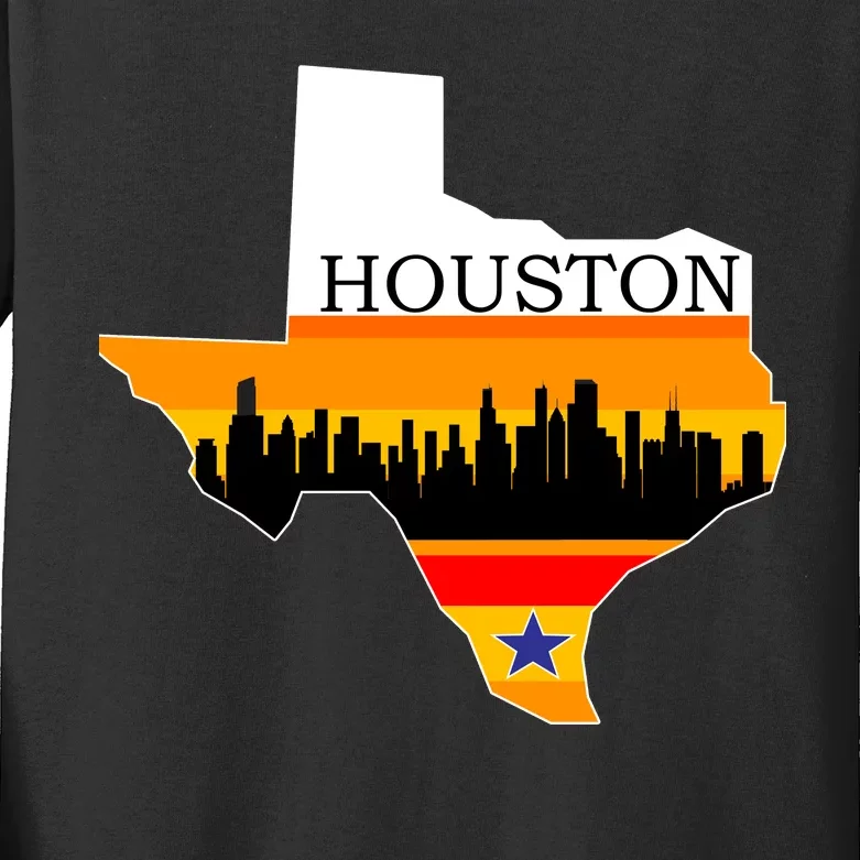 Retro Houston Texas Baseball Throwback Kids Long Sleeve Shirt