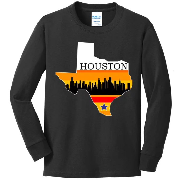 Retro Houston Texas Baseball Throwback Kids Long Sleeve Shirt