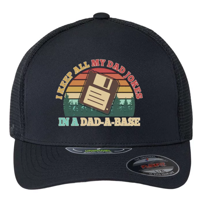 Retro I Keep All My Dad Jokes In A Dad A Base Flexfit Unipanel Trucker Cap