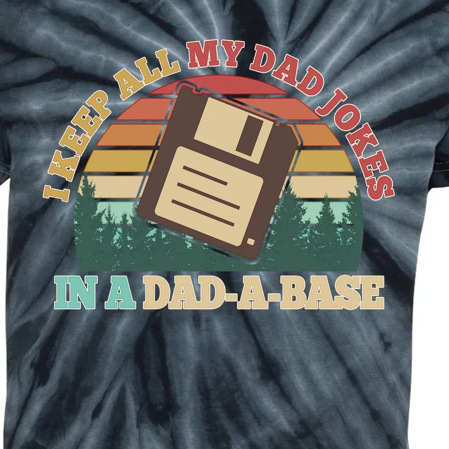 Retro I Keep All My Dad Jokes In A Dad A Base Kids Tie-Dye T-Shirt