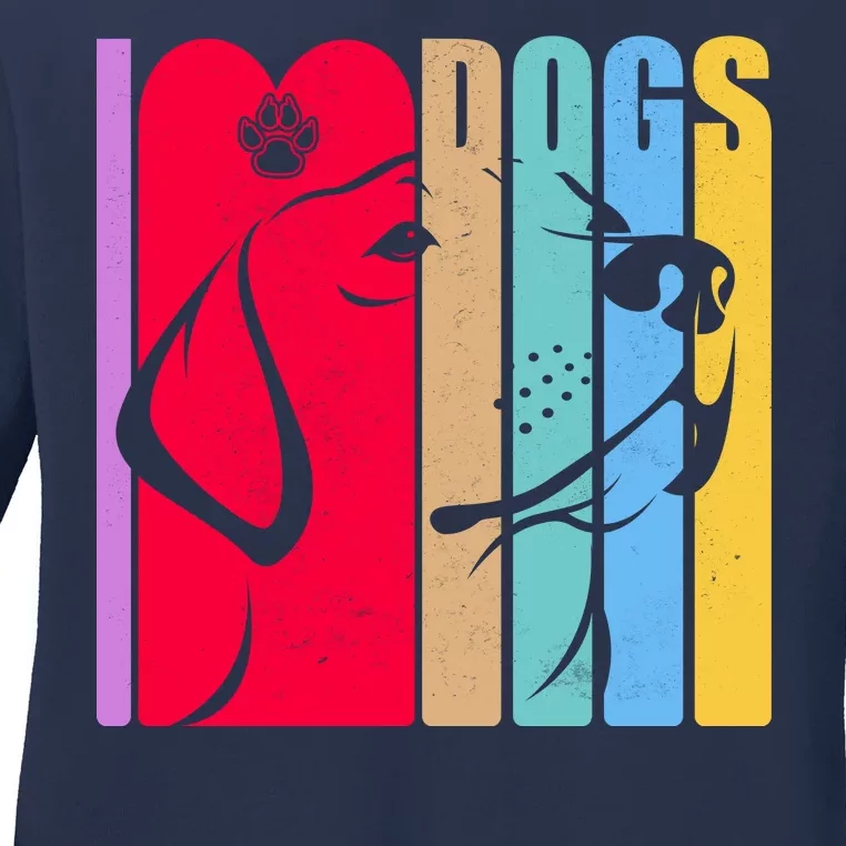 Retro I Love Dogs Ladies Long Sleeve Shirt